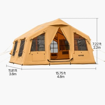 Tienda inflable Vevor amarilla para 8–12 personas con 2 ventanas de techo
