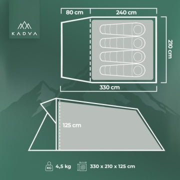 Tienda Kadva CAMPdome 4 ligera e impermeable para 4 personas
