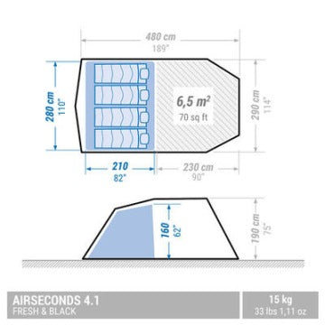 Tienda inflable Quechua Air Seconds 4.1 Fresh&Black para 4 personas