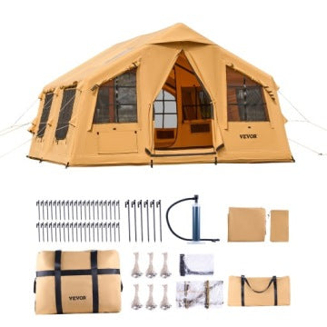 Tienda inflable Vevor amarilla para 8–12 personas con 2 ventanas de techo